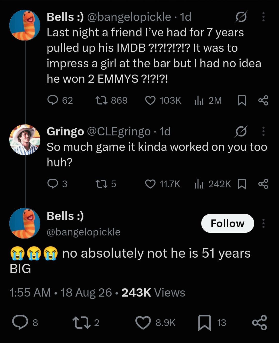 Wondering how many of our friends secretly have 2 emmys